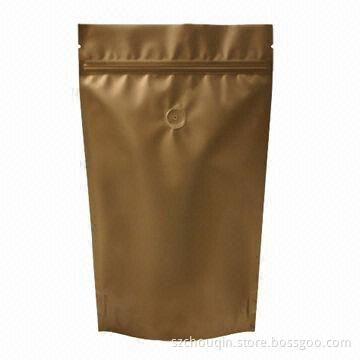 Stand Up Packaging Bag with Degassing Valve and Zipper, Various Colors and Designs Accepted